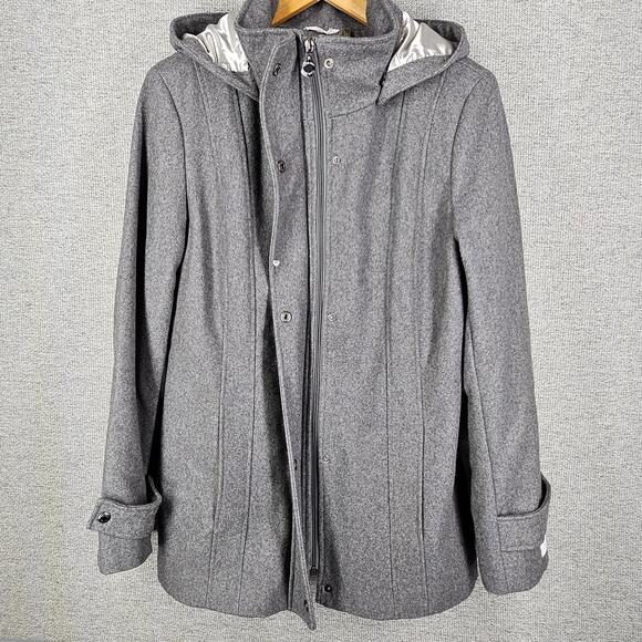 CALVIN KLEIN WOMENS GRAY WOOL BLEND PEACOAT SIZE 12 DETACHABLE HOOD - Picture 4 of 12